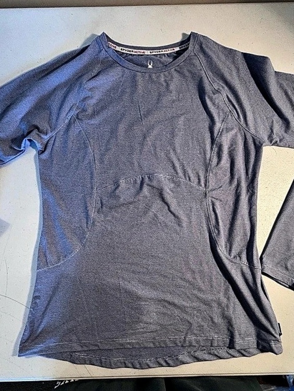 Spyder Long Sleeve Athletic Top in blue and white stripe Medium